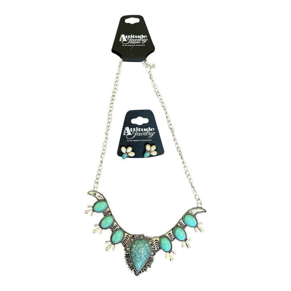 Montana Silversmiths Attitude Jewelry Earrings And Necklace Silver & Turquoise